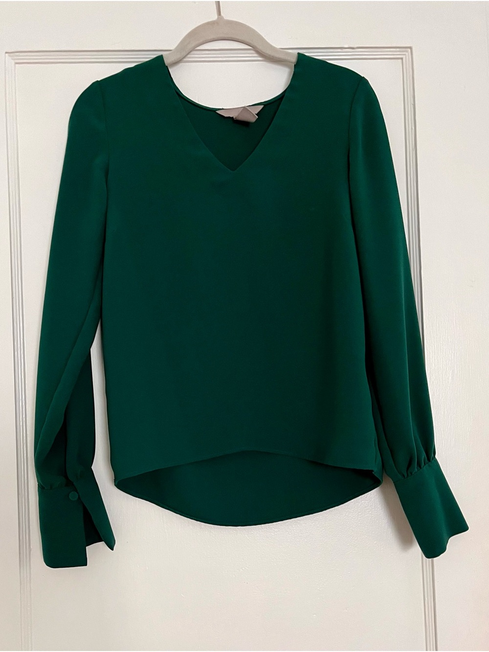 H&M Emerald Green V-Neck Long Sleeve Blouse